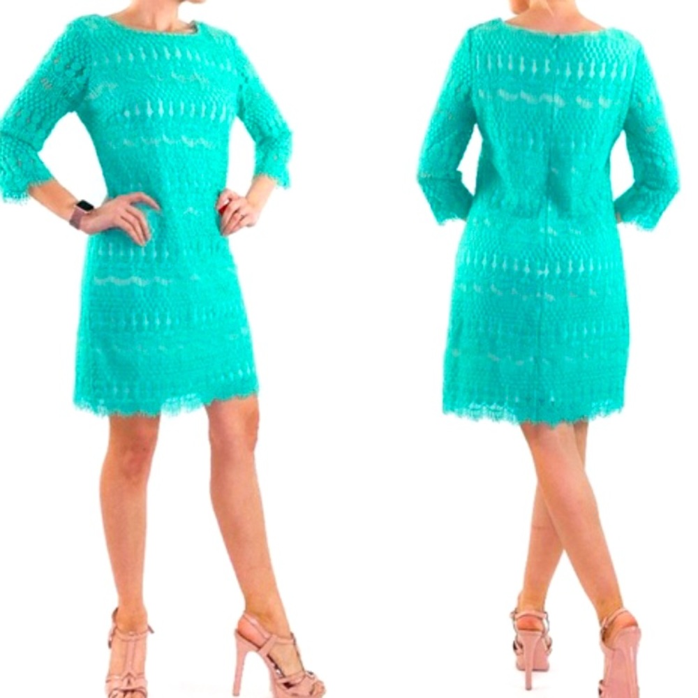 Ronni Nicole RN Studio Mint Green Mini Dress 3/4 Sleeve Lace- Petite